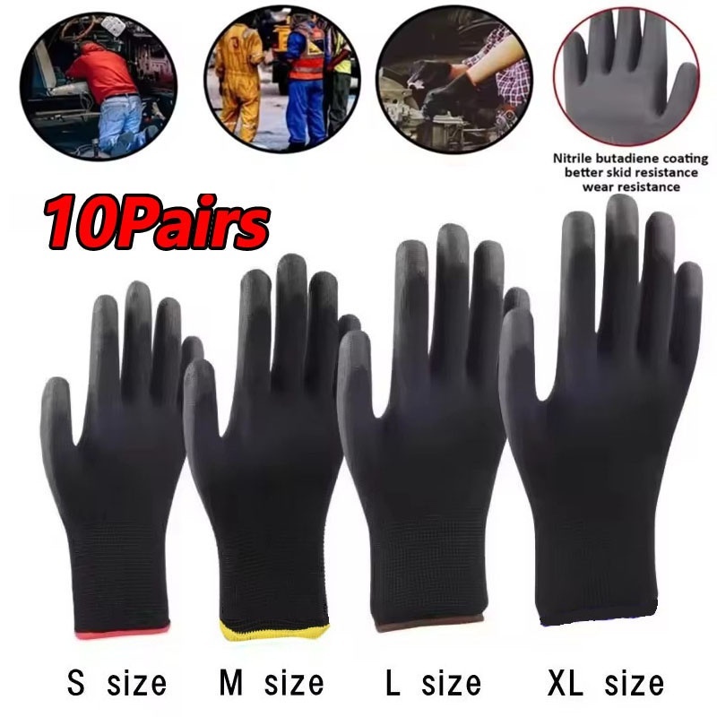 Woodworking Gloves - 10 çift dayanıklı naylon iş PU
